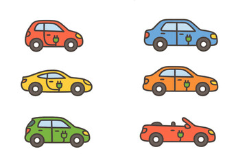 Colorful Drone & Car Icons. Flat vector mini-illustrations drone uses in colors children's illustrations: aerial photography,