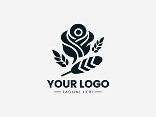 Obraz premium Elegant rose and wheat fusion with delicate petals and artisanal bakery elements vector logo