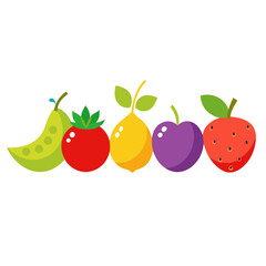 Vibrant and playful illustration of assorted fresh fruits and vegetables, perfect for healthy eating, food blogs, and recipe design with a cheerful, colorful appeal
