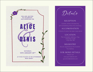 Set of Wedding Invitation with floral frame cute wedding card invitation