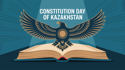 Kazakhstan Constitution Day Eagle and Book Illustration