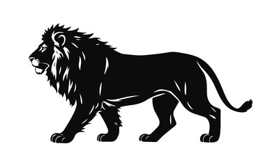 Lion silhouette vector, wild animal art, majestic lion illustration, powerful predator logo, black lion design