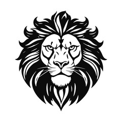 Lion head illustration, wild animal face, majestic predator portrait, black white vector, king jungle artwork	
