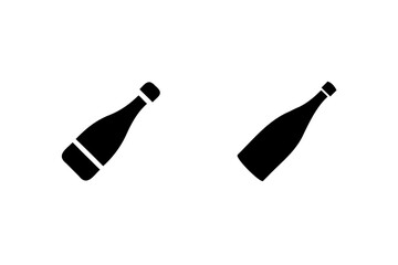 Two stylized black icons of champagne bottles for festive new year celebrations