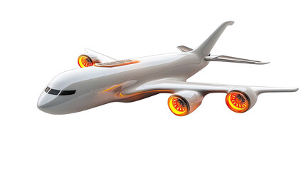 Futuristic white jetliner in flight