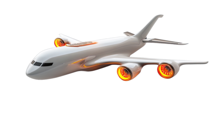 Futuristic white jetliner in flight