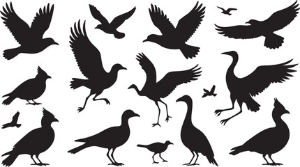 Bird silhouette vector pack: flying birds, cranes, and more eps