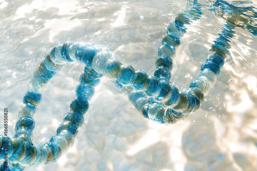 Aufkleber artistic representation of dna double helix submerged in water, showcasing its intricate structure.