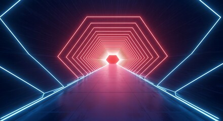 Futuristic neon tunnel with hexagonal patterns and vibrant colors.