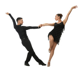 Couple of professional dancers on white background