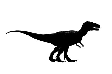 Silhouette of a Tyrannosaurus Rex dinosaur standing in profile against a white background