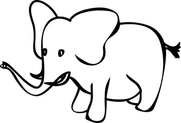 Vector cartoon outline of a happy baby elephant walking, suitable for coloring page.