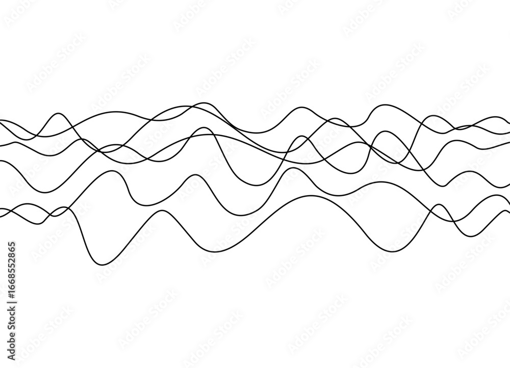 Poster waves from thin black lines on a white background. abstract pattern. design element for covers, adve