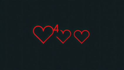 Three glowing red hearts,  a 4,  dark background