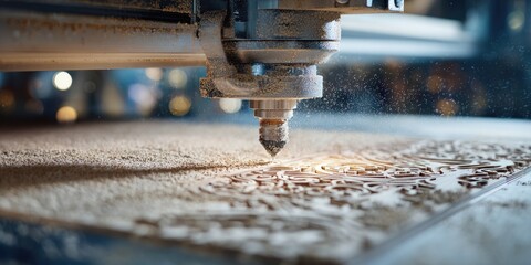CNC machine cuts wood