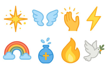 Fototapeta premium Supernatural Icons for Kids. Flat vector mini-illustrations Supernatural events in colors children's illustrations: starburst,