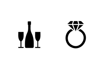 Elegant wedding icons champagne bottle ring celebration celebration symbols