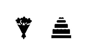 Wedding icons featuring a floral bouquet and tiered cake for celebrations