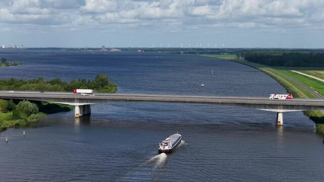 Stichtsebrug the Netherlands with the A27 between Huizen and Almere from the air
