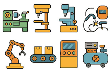 Children's Factory Equipment Icons.