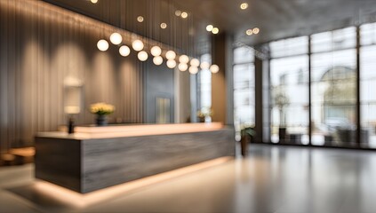 Blurry reception area of a modern building