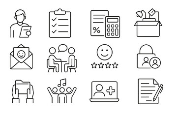 Employee Offboarding Icons. Line style icons of employee offboarding: resignation process, exit checklist, final settlement icon,