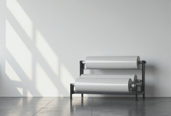 Foam blocks and inert packing rolls neatly arranged on a rack