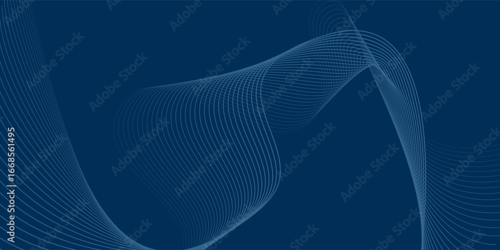 Poster wave line of flowing particles over dark abstract vector background, smooth curvy shape shining dots