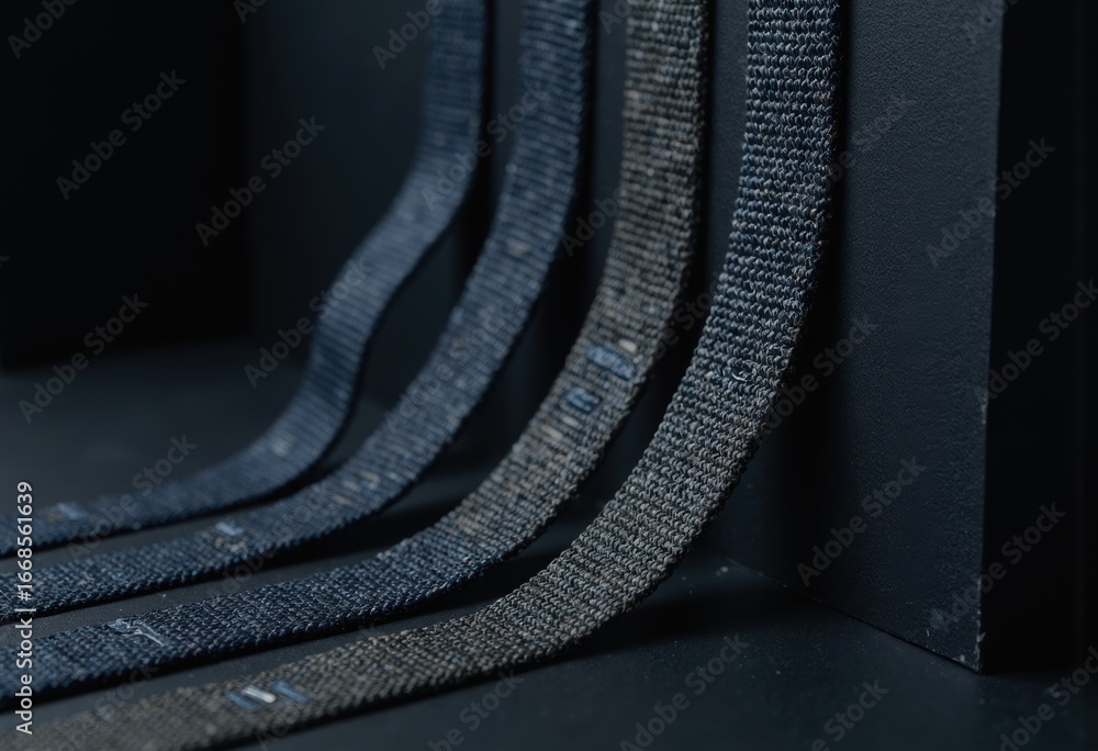 Poster bundle straps neatly aligned with labels turned inward for organization