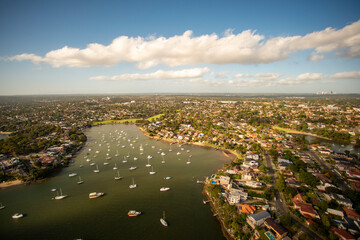 Aerial shot of Sydney Harbour and bay area