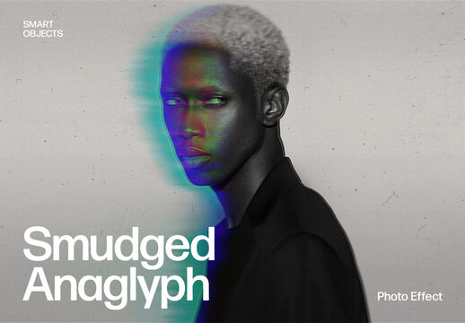 Smudged Anaglyph Photo Effect Template & RGB Glitch Distortion Overlay