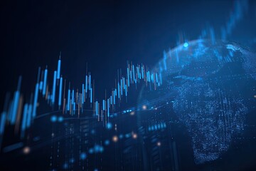 Global financial data overlaid on a stylized Earth
