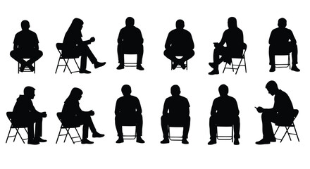 Vector illustration of collection of people sitting in various poses