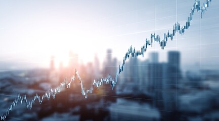 Abstract financial chart overlaid on a blurred cityscape