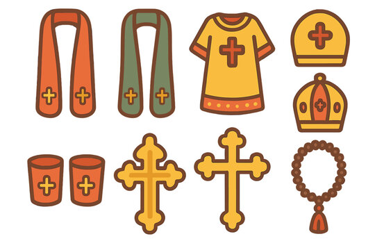Colorful Religious Vestments. Flat vector mini-illustrations religious vestments in colors children's illustrations: epitrachelion