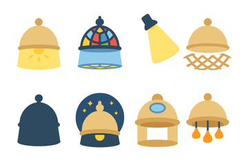 Fototapeta premium Dome Lighting Icons. Flat vector mini-illustrations dome lighting in colors children's illustrations: dome illuminated from inside