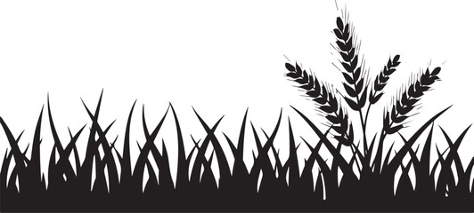 Naklejka premium Wheat and Grass Silhouette Border Set for Farm and Nature Themes