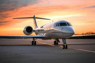 Sleek Corporate Aircraft Flying Over a Clear Blue Sky, Capturing the Essence of Luxury and Modern Aviation