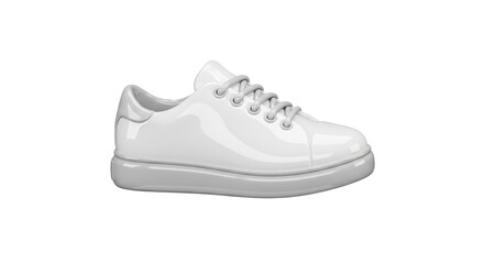 Sleek white leather sneakers with a thick, light grey sole, displayed on a plain white background.