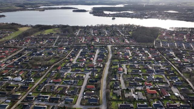 skyline of homes aerial in skanderborg denmark