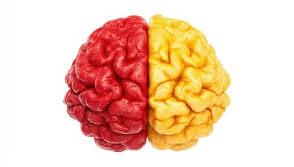 Divided brain, red and yellow halves