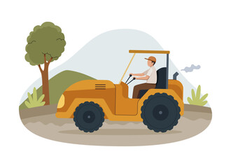 Yellow Tractor On Farm