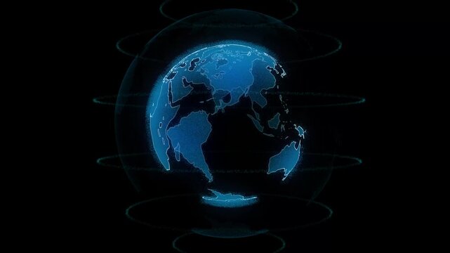 earth globe rotating Isolated black background	
