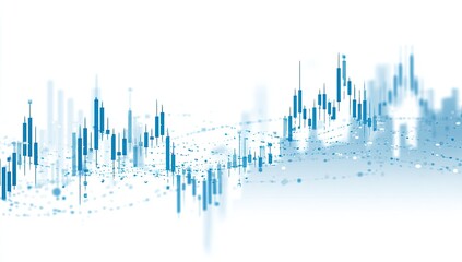 Abstract financial chart, showing candlestick patterns, overlaid with data points and diffused light