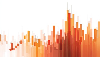 Abstract cityscape, terracotta-toned rectangular shapes,  gradually increasing in height and density towards the center, against a white background