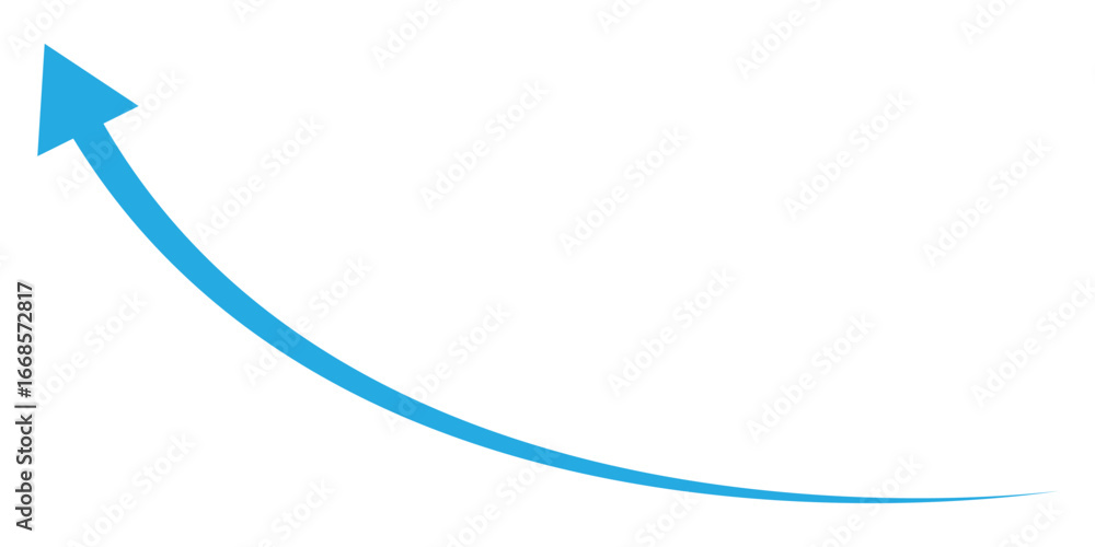 Poster blue arrow icon curved upwards . blue curve arrow icon . long arrow icon . curve arrow vector illust
