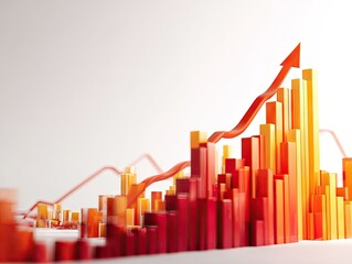 3D rendering of a rising bar graph and line graph, symbolizing growth and progress