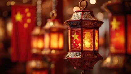 Chinese lanterns, warm glow, festive decor