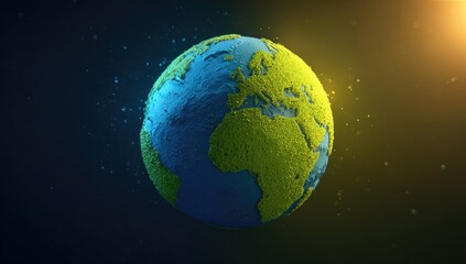 Stylized Earth, textured, green land, blue water, space