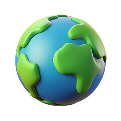 A stylized 3D rendering of planet Earth with smooth raised green continents and blue oceans.